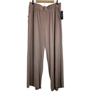 AUW As U Wish Mink Brown Wide Leg Pants Womens 1X NWT Capsule Minimalist Flowy